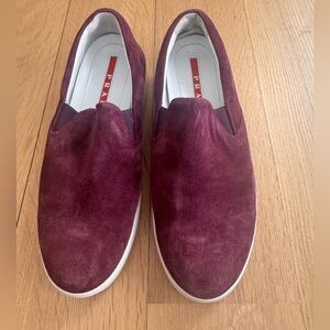 Prada Women's Deep Burgundy Suede Loafers
